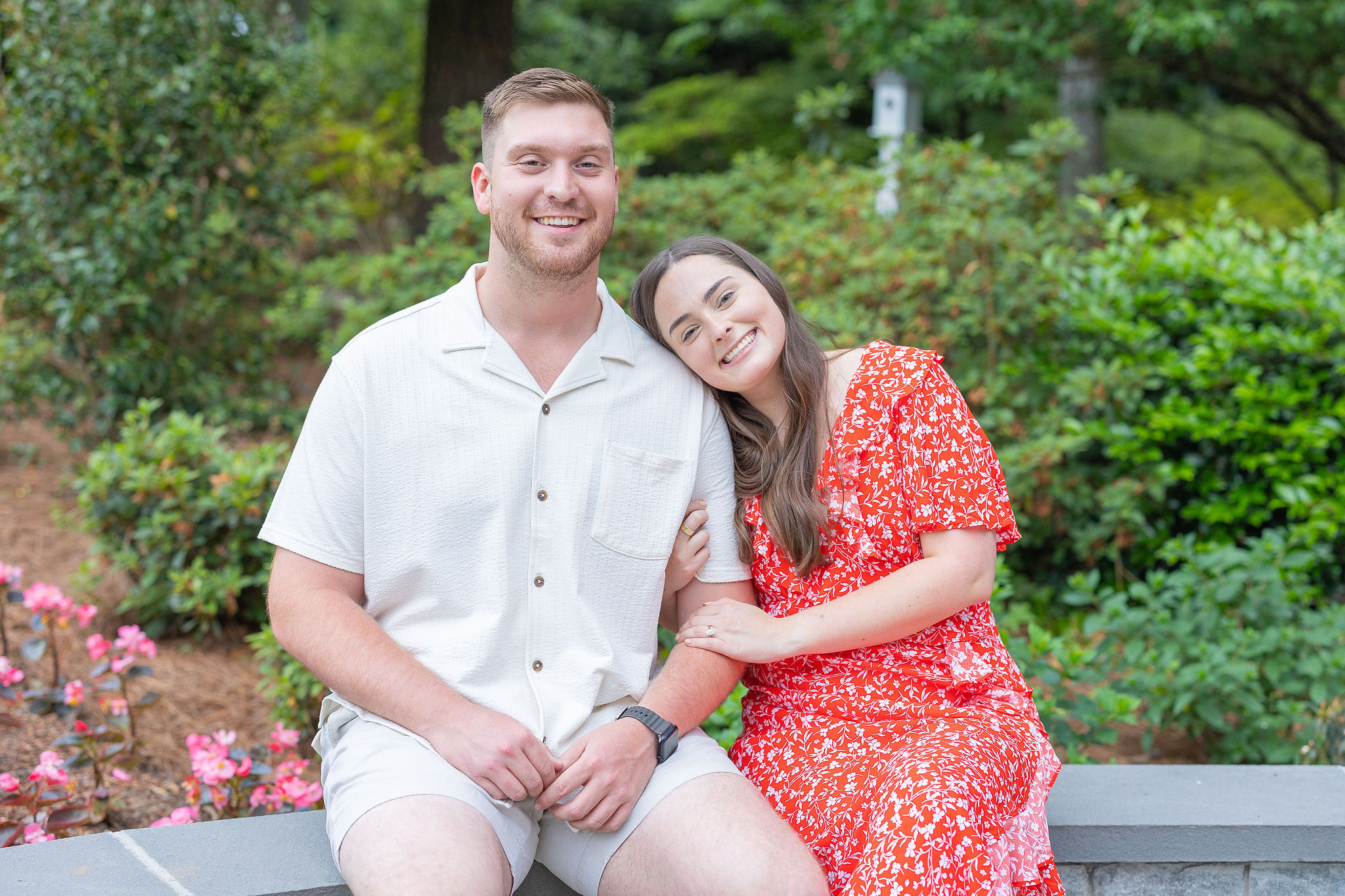 Couple engagement picture in outdoor garden