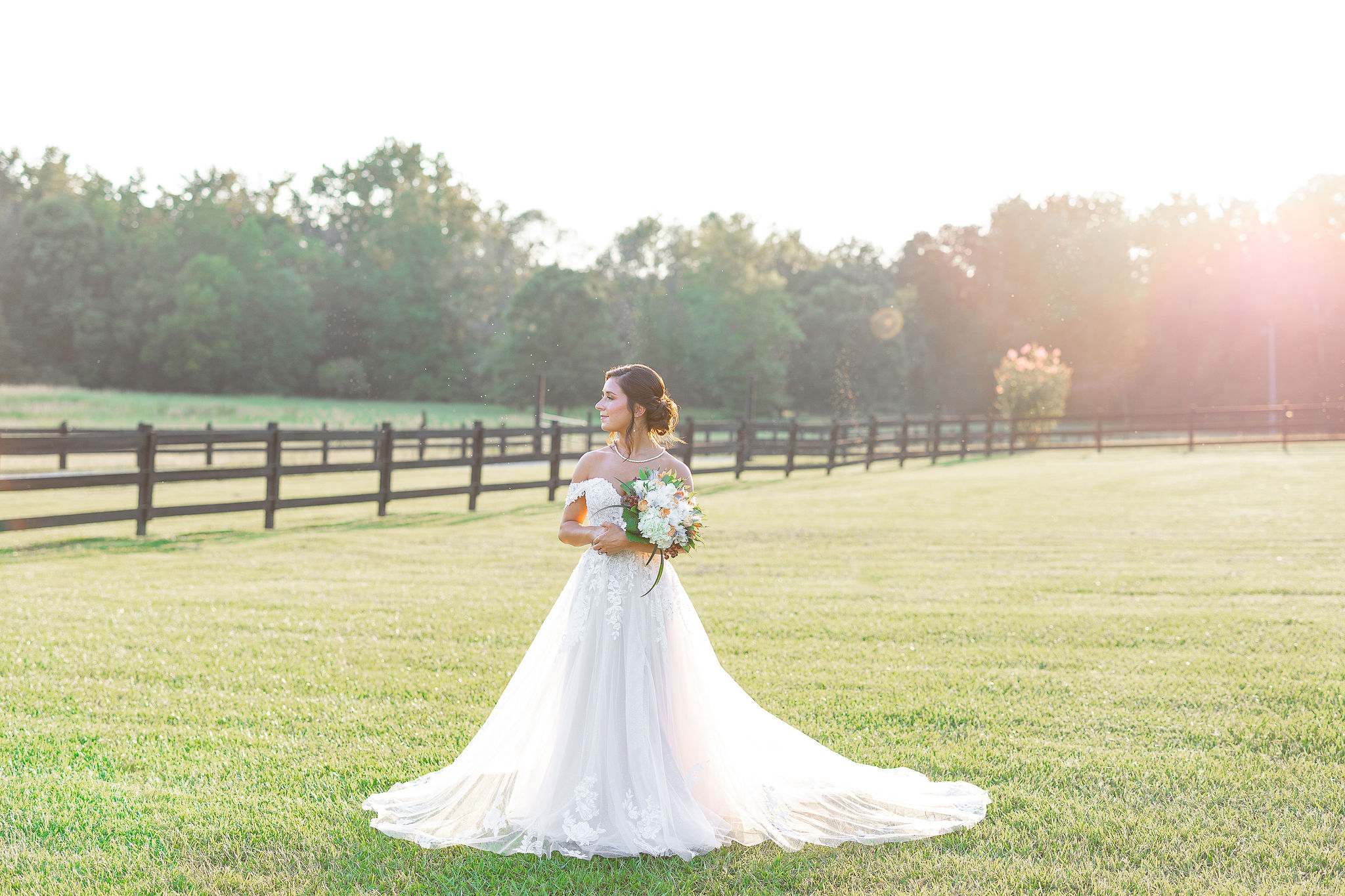 bride in field outside
